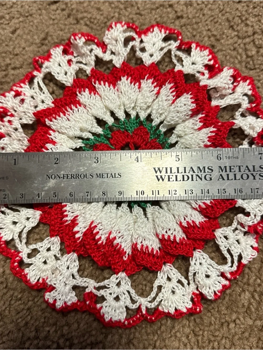 Handmade Holiday Crochet Doily - Red, White & Green